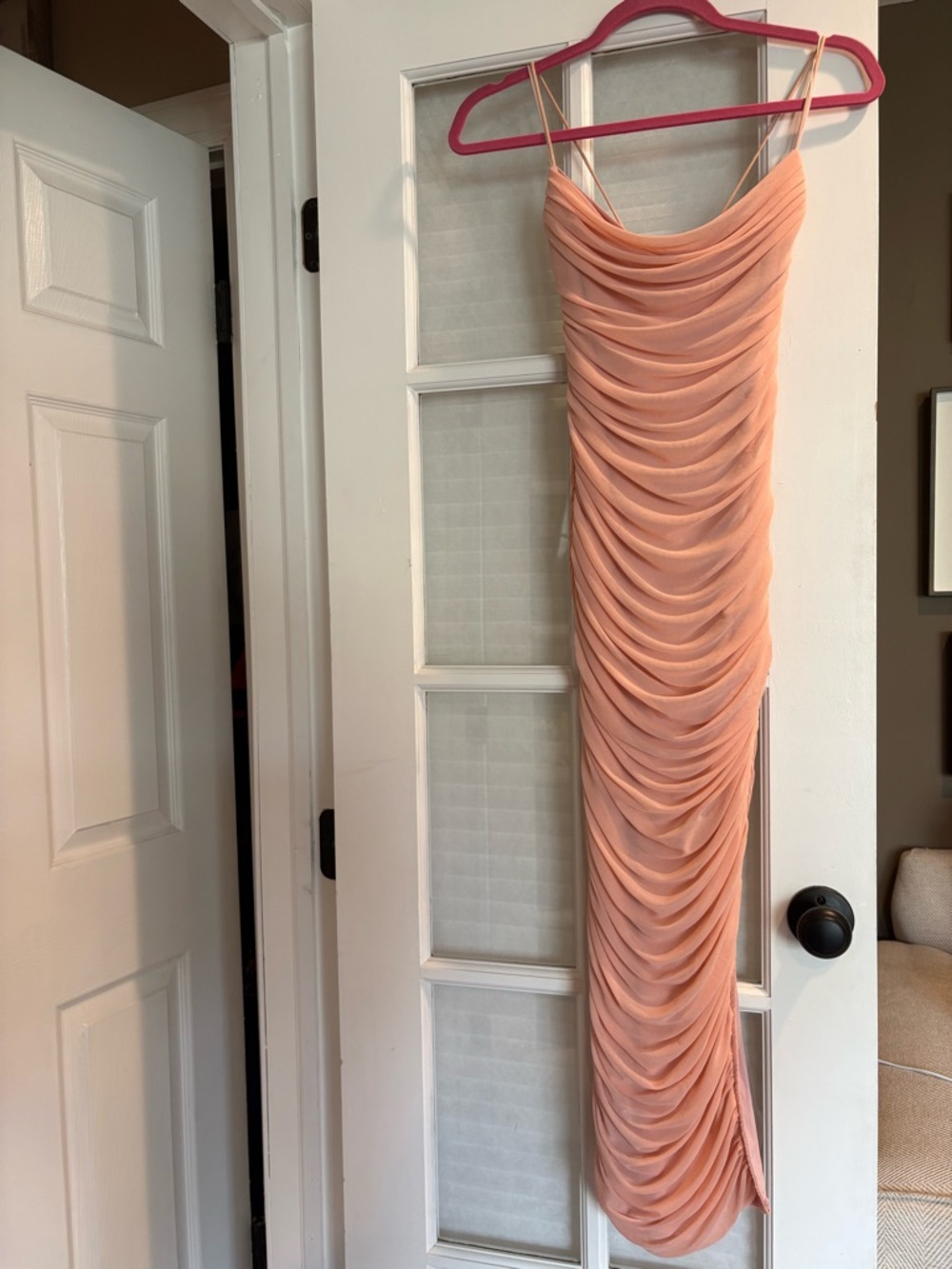 Peach Ruched Draped Maternity Dress